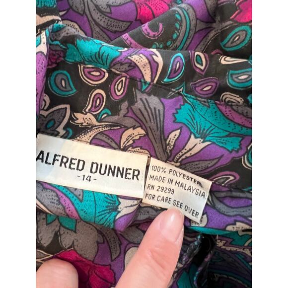 Vintage 80s Alfred Dunner collared top Emerald Green Paisley Print 14 - Picture 5 of 5